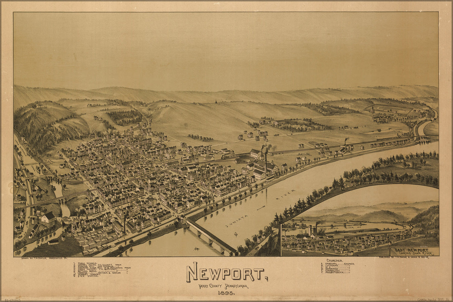 24"x36" Gallery Poster, map of Newport, Pennsylvania, 1895