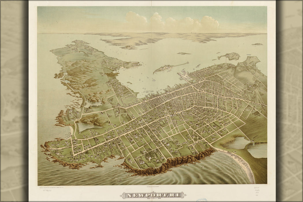 24"x36" Gallery Poster, map of Newport, Rhode island 1878
