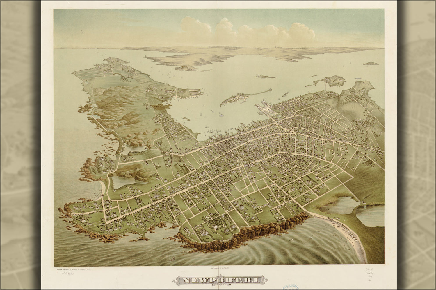 24"x36" Gallery Poster, map of Newport, Rhode island 1878