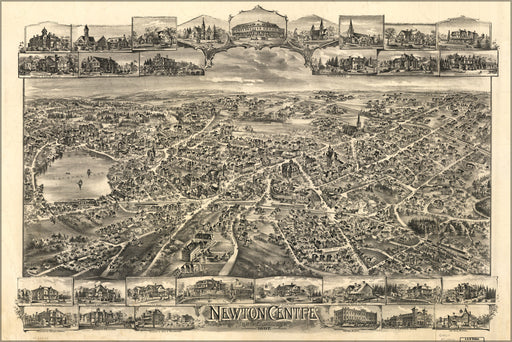 24"x36" Gallery Poster, map of Newton Centre Massachusetts 1897