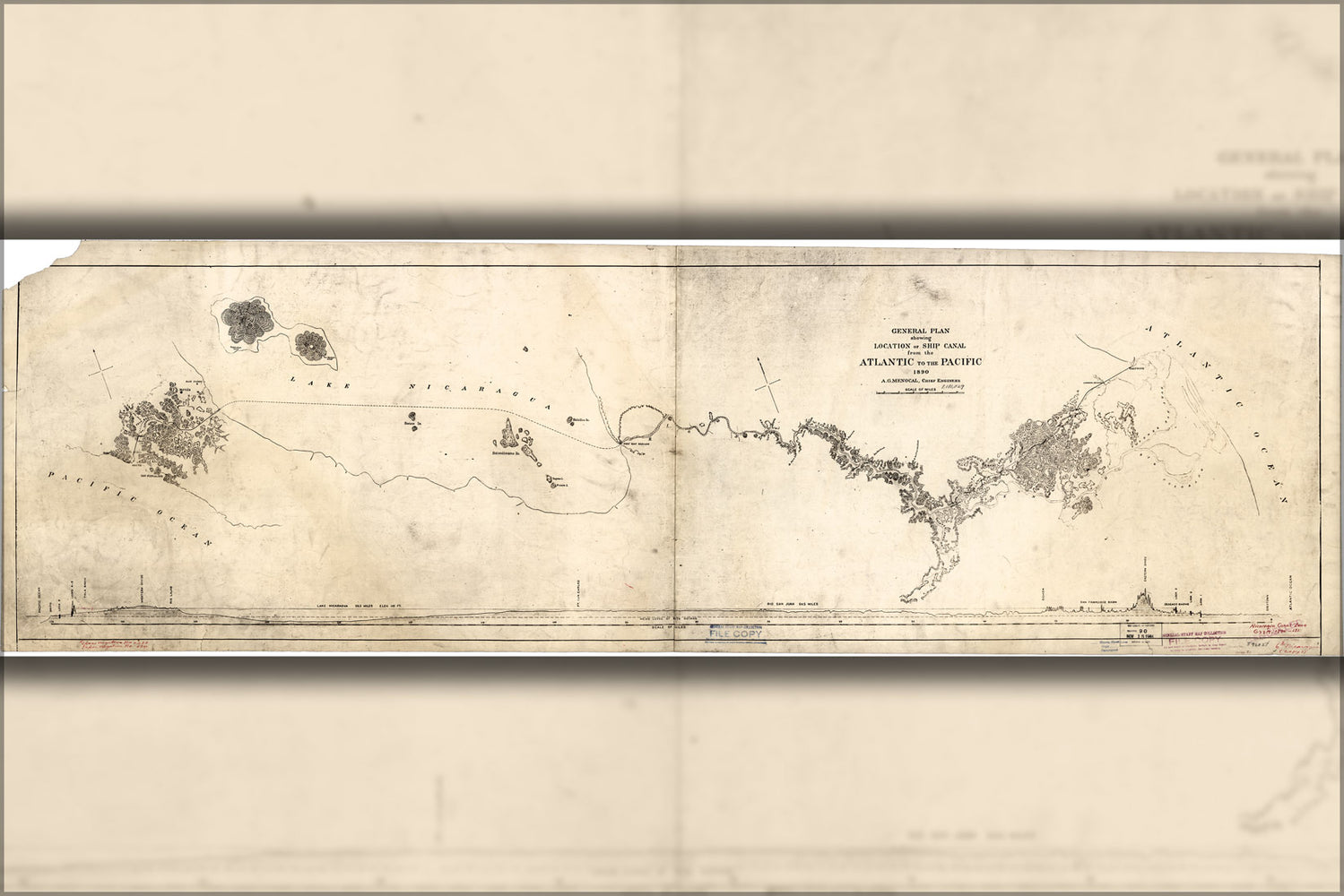 24"x36" Gallery Poster, map of Nicaragua Canal 1890