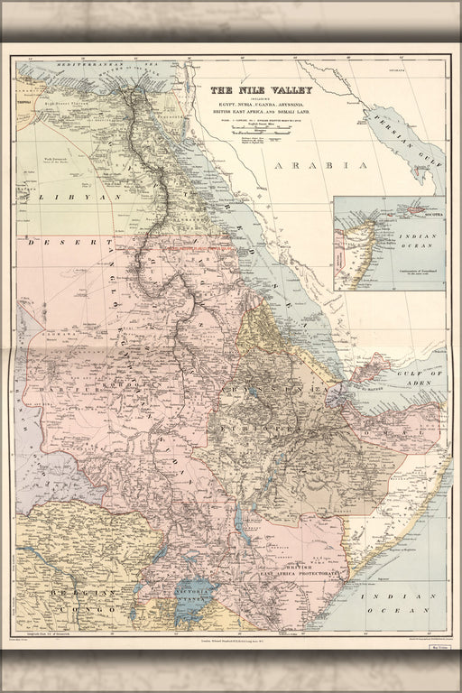 24"x36" Gallery Poster, map of Nile river Valley egypt, Nubia Uganda 1910