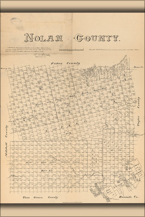 24"x36" Gallery Poster, map of Nolan County texas 1880