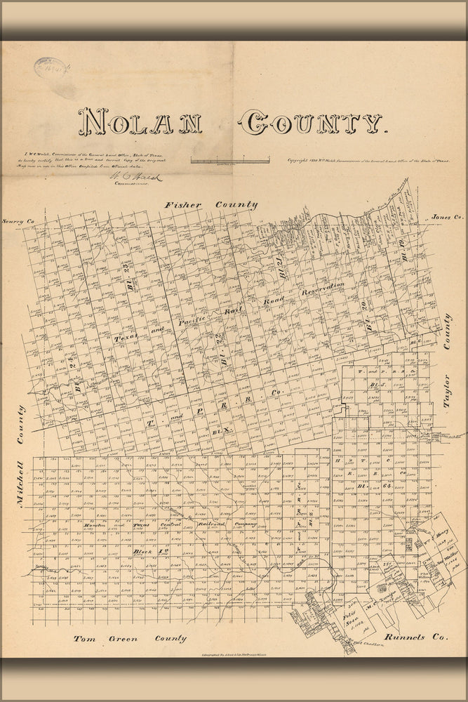 24"x36" Gallery Poster, map of Nolan County texas 1880