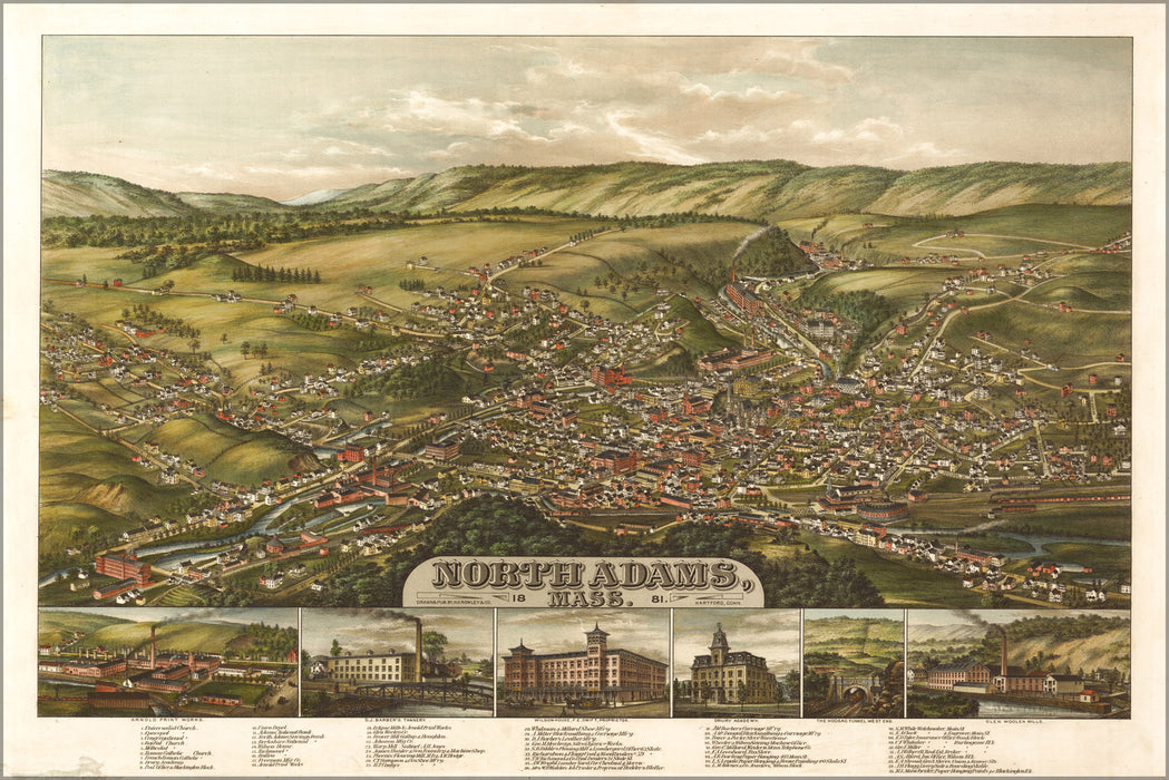 24"x36" Gallery Poster, map of North Adams, Massachusetts 1881