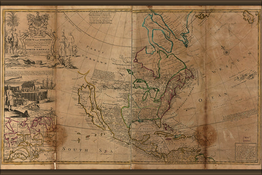 24"x36" Gallery Poster, map of North America 1715 pre united states
