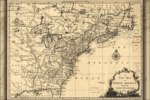 24"x36" Gallery Poster, map of North America from latest discoveries 1761