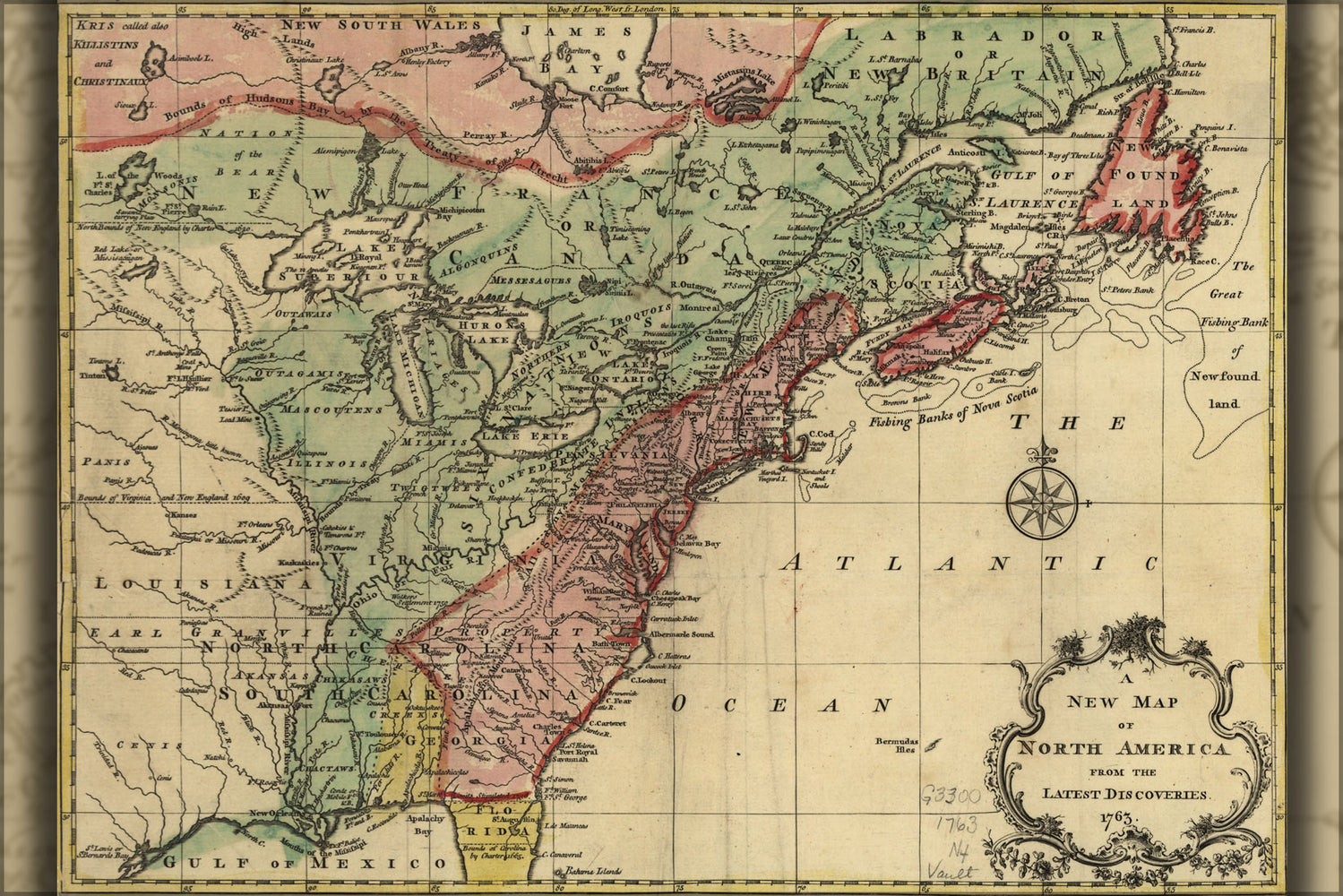 24"x36" Gallery Poster, map of North America pre u.s.a. 1763