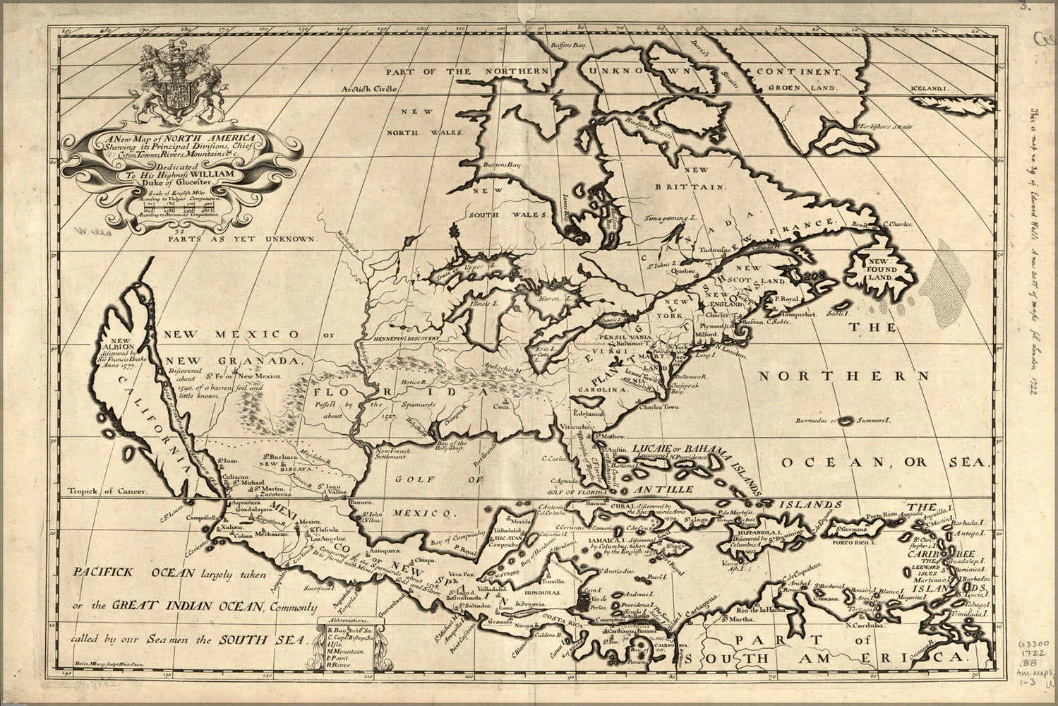 24"x36" Gallery Poster, map of North America pre united states 1722