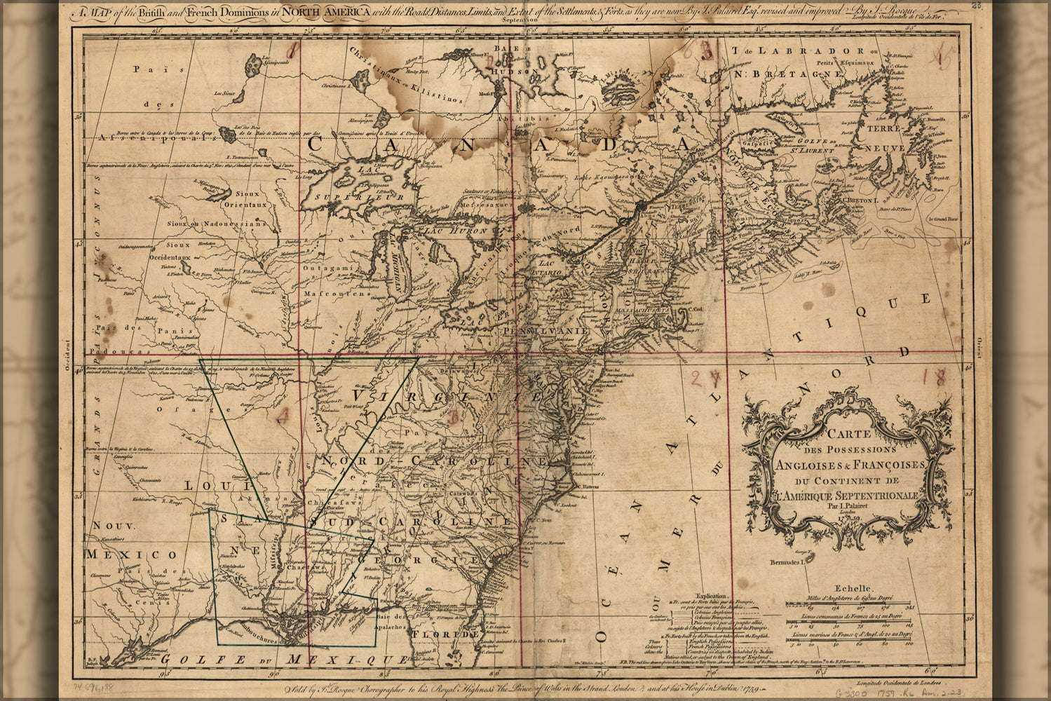 24"x36" Gallery Poster, map of North America pre united states 1759