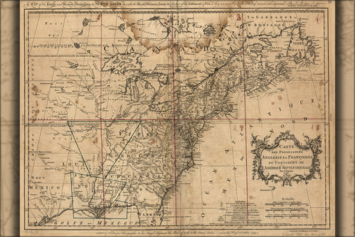 24"x36" Gallery Poster, map of North America pre united states 1759