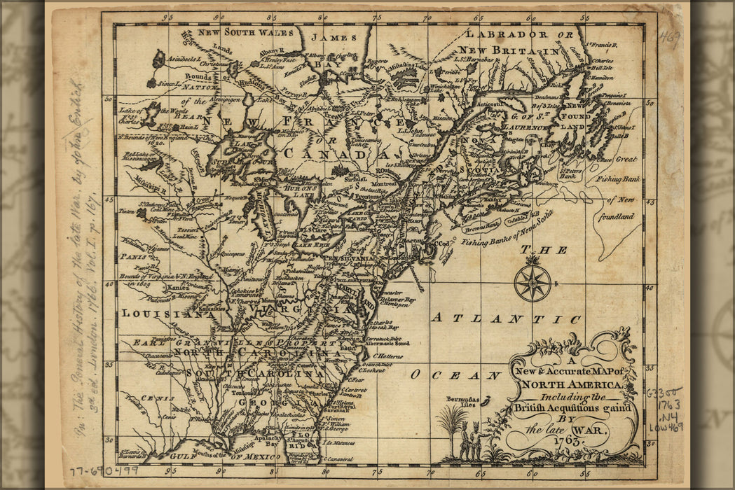 24"x36" Gallery Poster, map of North America pre united states 1766