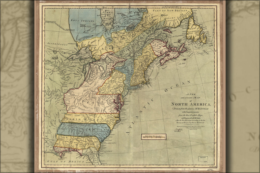 24"x36" Gallery Poster, map of North America pre united states 1771