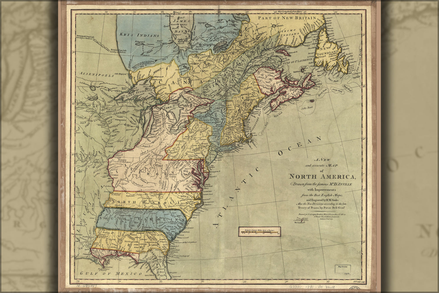 24"x36" Gallery Poster, map of North America pre united states 1771