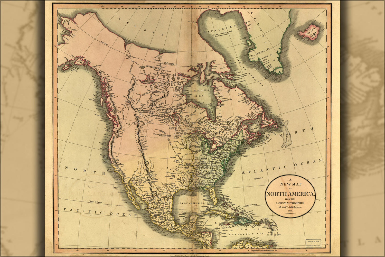 24"x36" Gallery Poster, map of North America pre united states 1811
