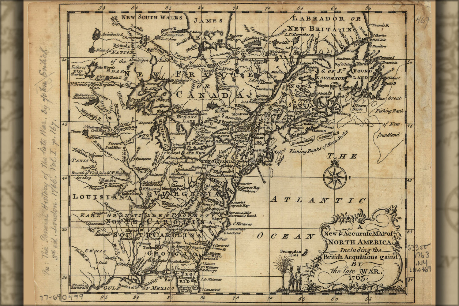 24"x36" Gallery Poster, map of North America united states 1763