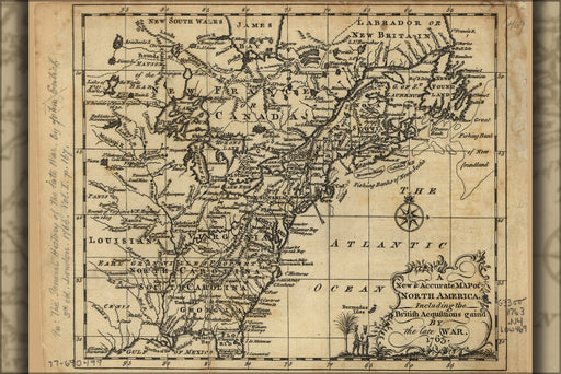 24"x36" Gallery Poster, map of North America united states 1763