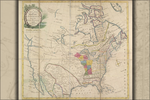 24"x36" Gallery Poster, map of North America united states 1778