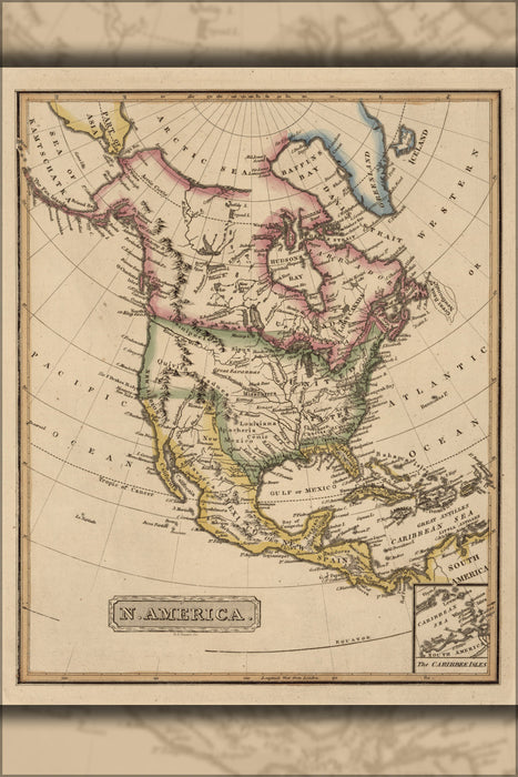 24"x36" Gallery Poster, map of North America united states 1817