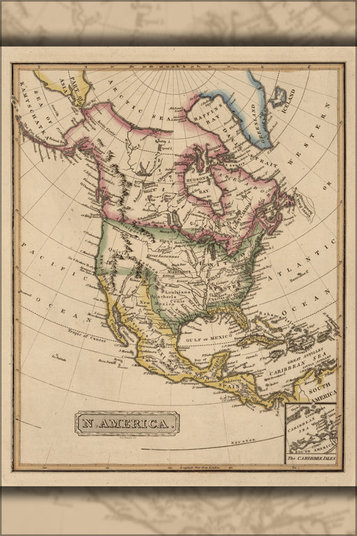 24"x36" Gallery Poster, map of North America united states 1817