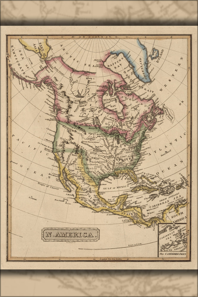 24"x36" Gallery Poster, map of North America united states 1817