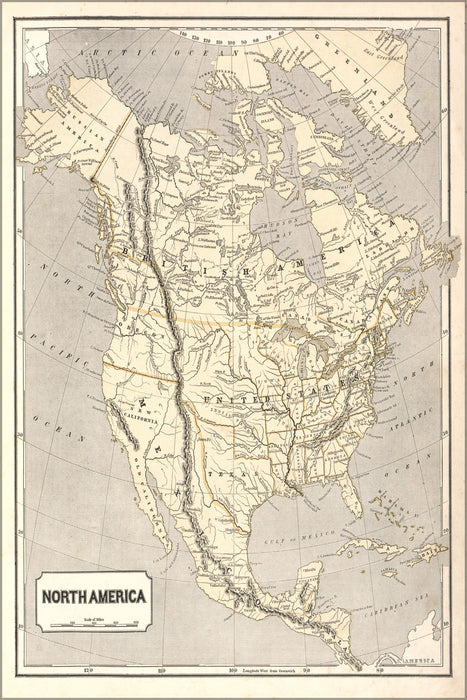 24"x36" Gallery Poster, map of North America united states 1842