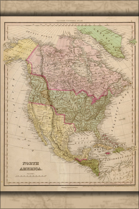 24"x36" Gallery Poster, map of North America united states canada 1844
