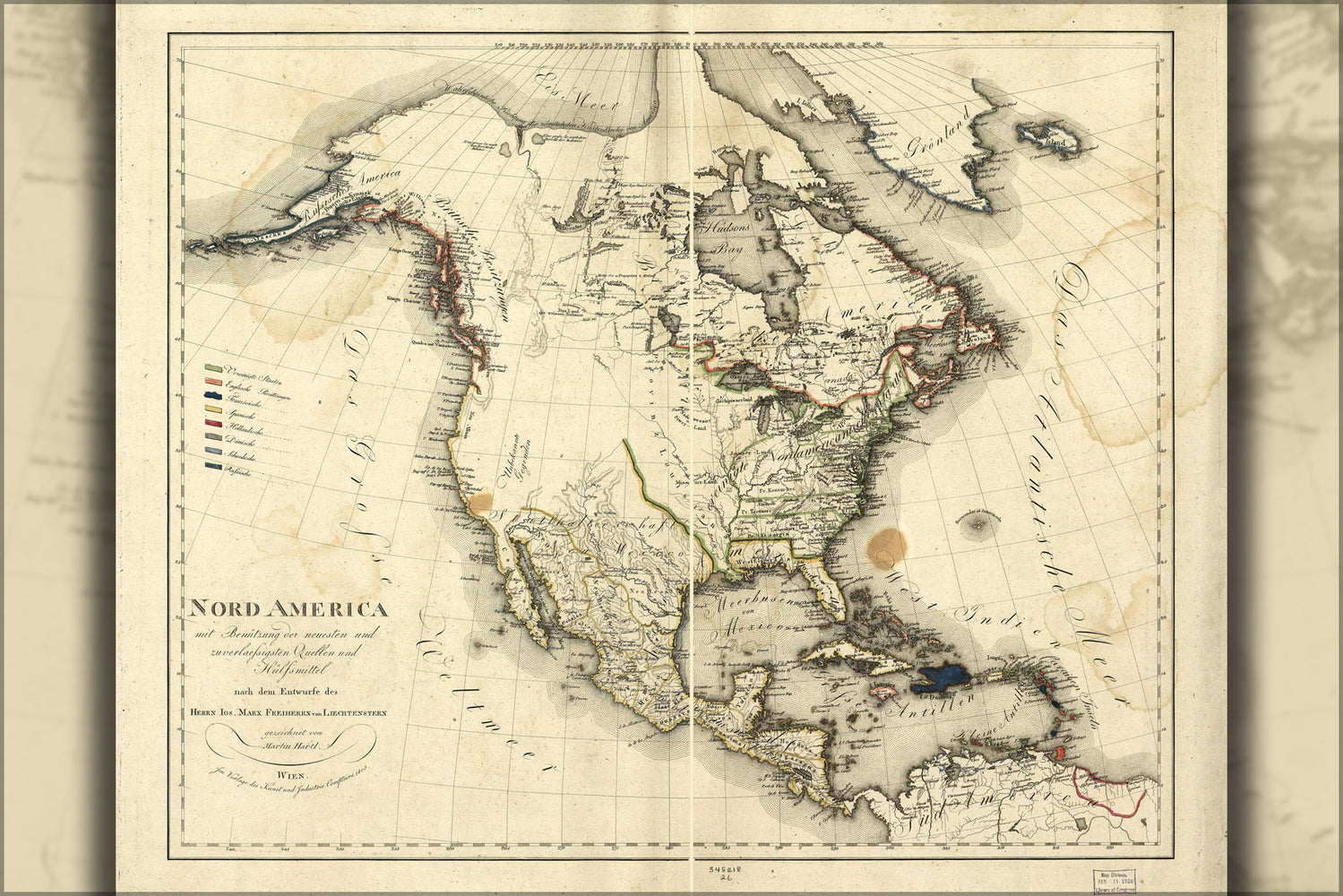 24"x36" Gallery Poster, map of North America united states in German 1805