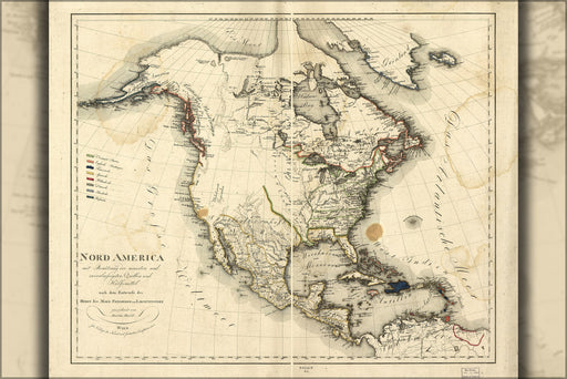 24"x36" Gallery Poster, map of North America united states in German 1805