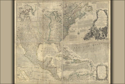 24"x36" Gallery Poster, map of North America with the West Indies 1777