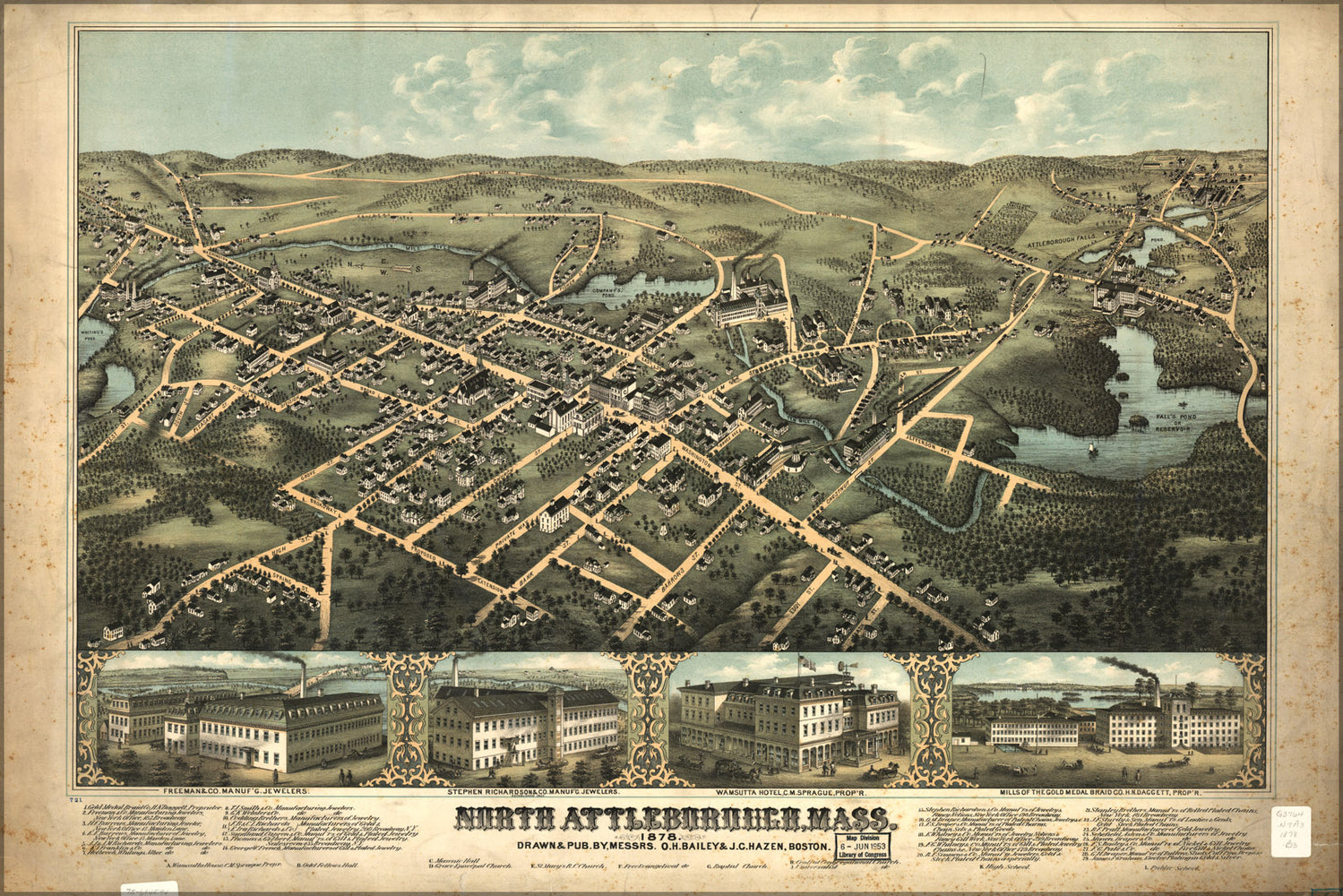 24"x36" Gallery Poster, map of North Attleborough, Massachusetts 1878