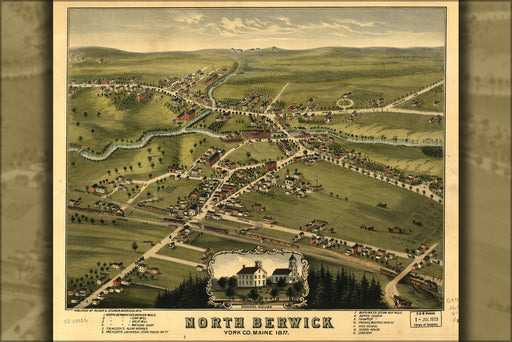 24"x36" Gallery Poster, map of North Berwick, York Co., Maine 1877