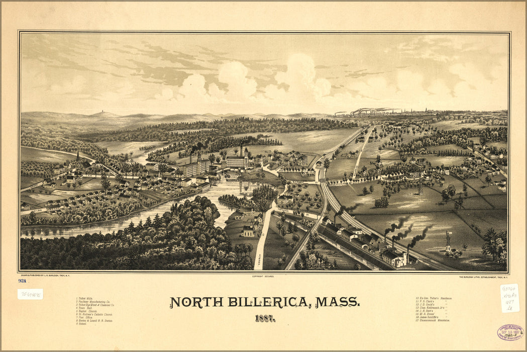 24"x36" Gallery Poster, map of North Billerica, Massachusetts 1887