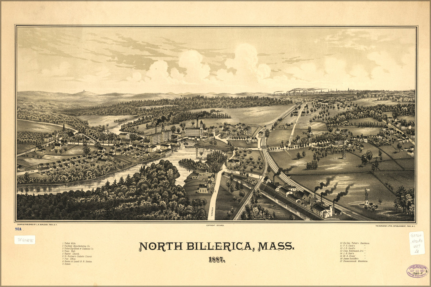 24"x36" Gallery Poster, map of North Billerica, Massachusetts 1887