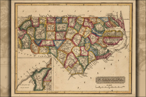 24"x36" Gallery Poster, map of North Carolina 1817