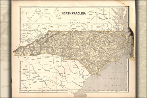 24"x36" Gallery Poster, map of North Carolina 1842