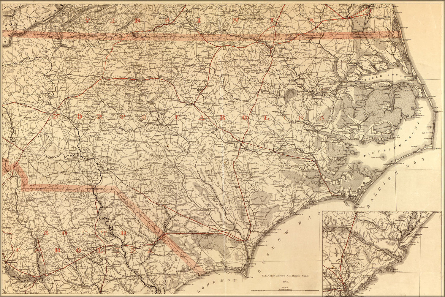 24"x36" Gallery Poster, map of North Carolina 1865