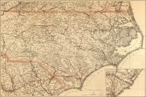 24"x36" Gallery Poster, map of North Carolina 1865