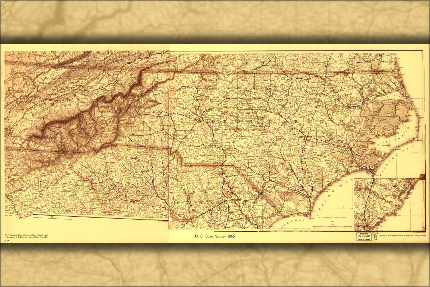 24"x36" Gallery Poster, map of North Carolina 1865 p2
