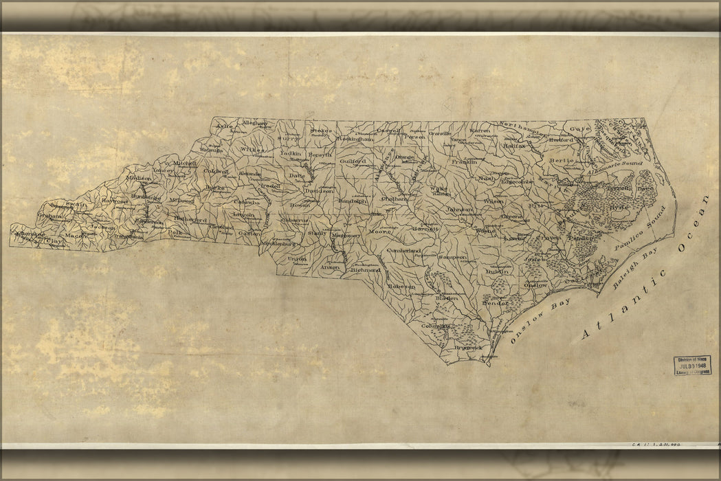 24"x36" Gallery Poster, map of North Carolina 1893
