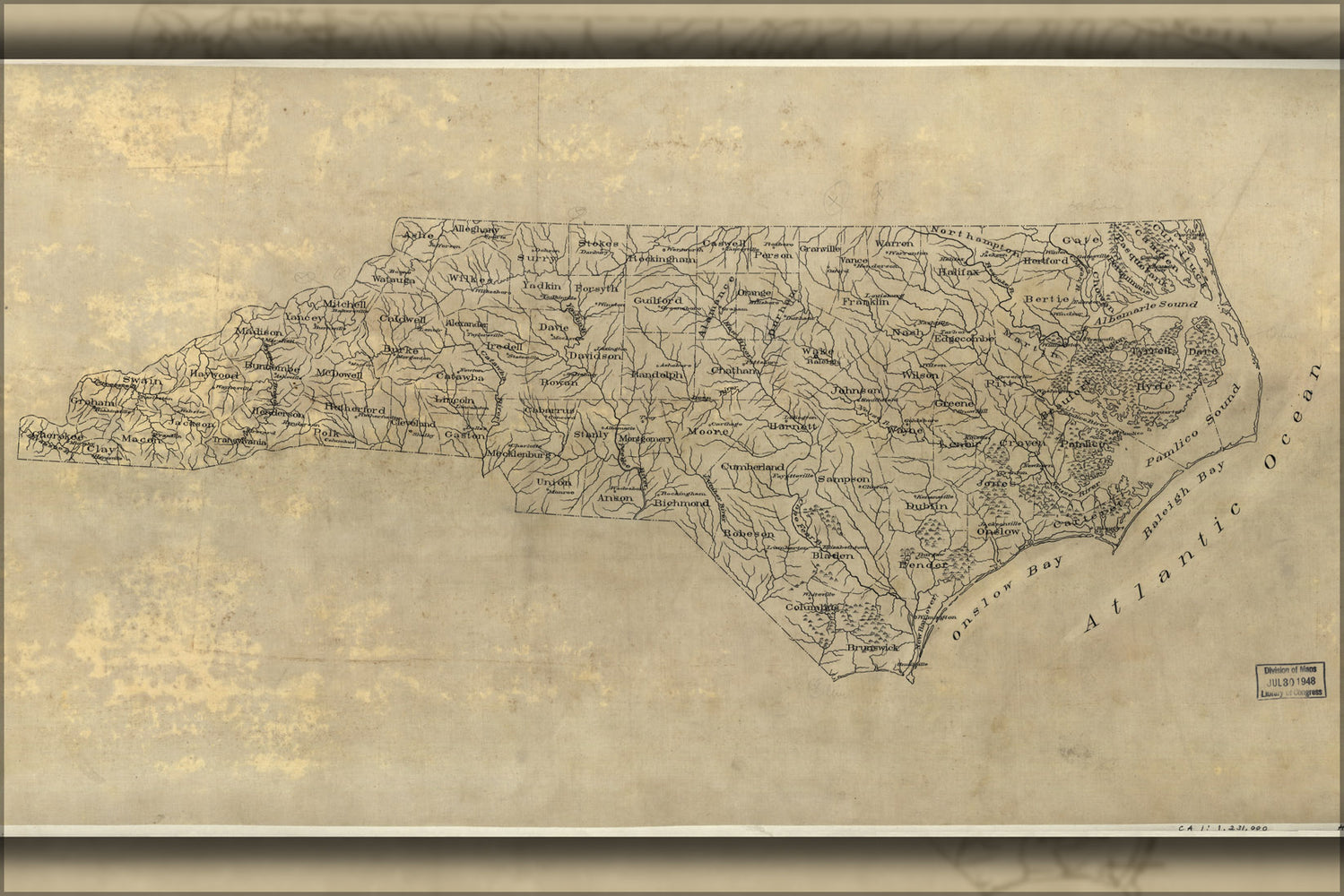 24"x36" Gallery Poster, map of North Carolina 1893