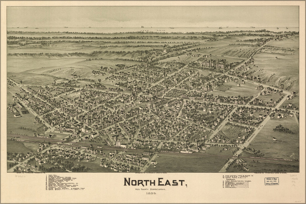 24"x36" Gallery Poster, map of North East, Erie County, Pennsylvania 1896