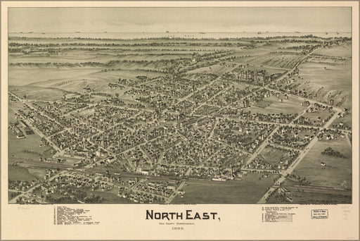 24"x36" Gallery Poster, map of North East, Erie County, Pennsylvania 1896