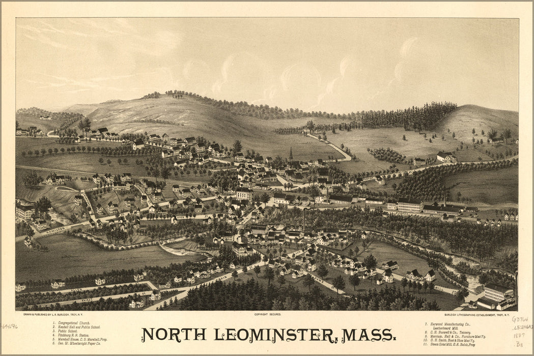 24"x36" Gallery Poster, map of North Leominster, Massachusetts 1887