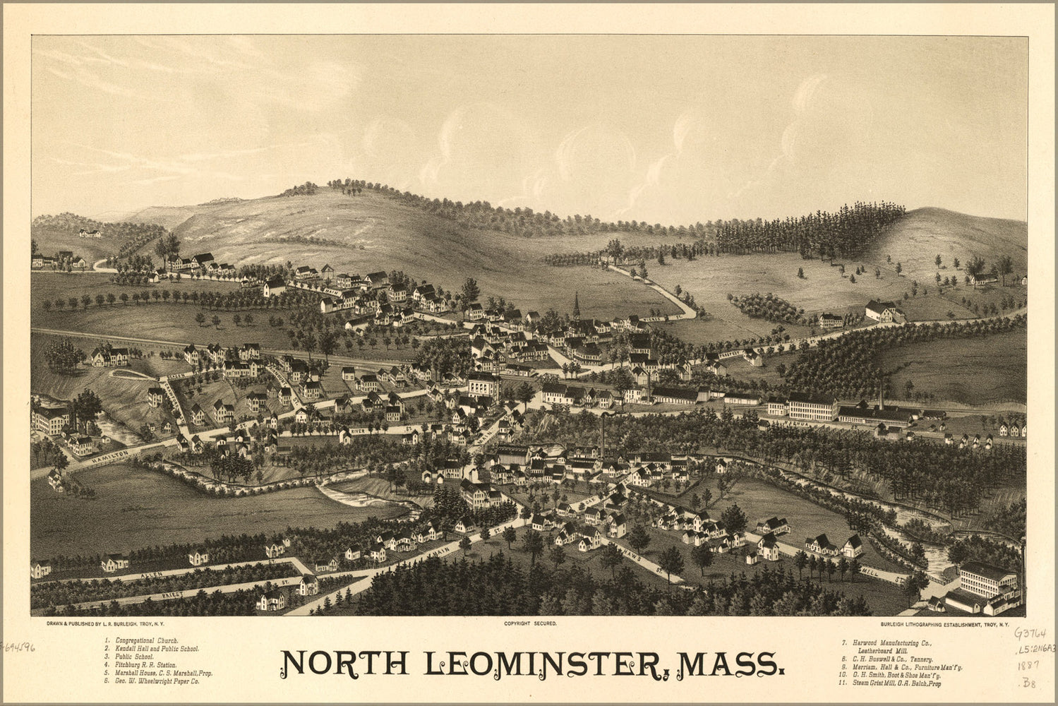 24"x36" Gallery Poster, map of North Leominster, Massachusetts 1887