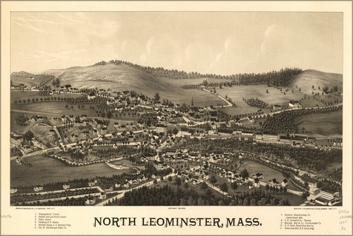 24"x36" Gallery Poster, map of North Leominster, Massachusetts 1887