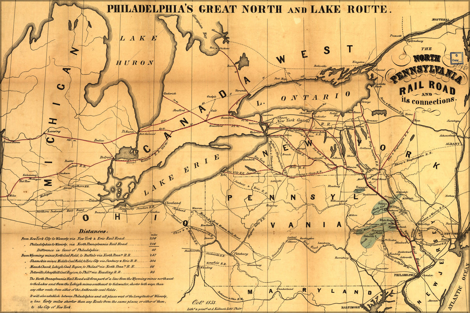 24"x36" Gallery Poster, map of North Pennsylvania RailRoad 1853