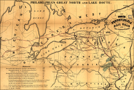 24"x36" Gallery Poster, map of North Pennsylvania RailRoad 1853