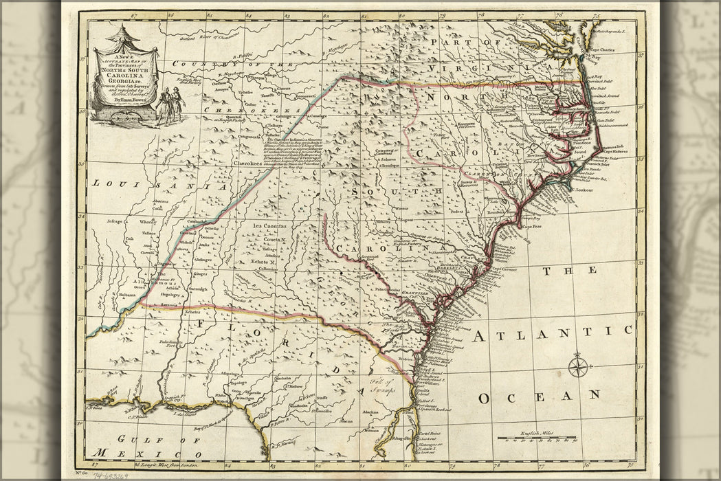 24"x36" Gallery Poster, map of North & South Carolina, Georgia 1752