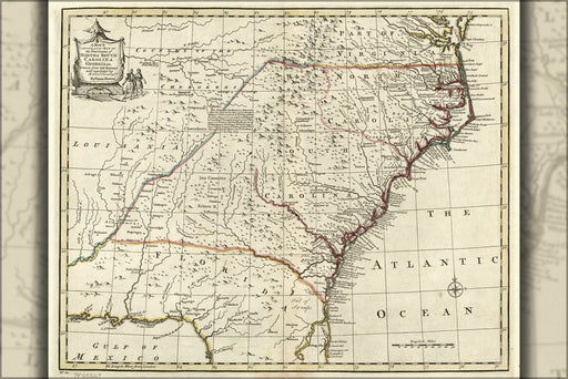 24"x36" Gallery Poster, map of North & South Carolina, Georgia 1752